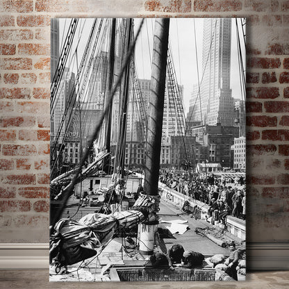 Sailboat at New York Piers Black and White Art Nautical Wall Art, Canvas Print Wall Art