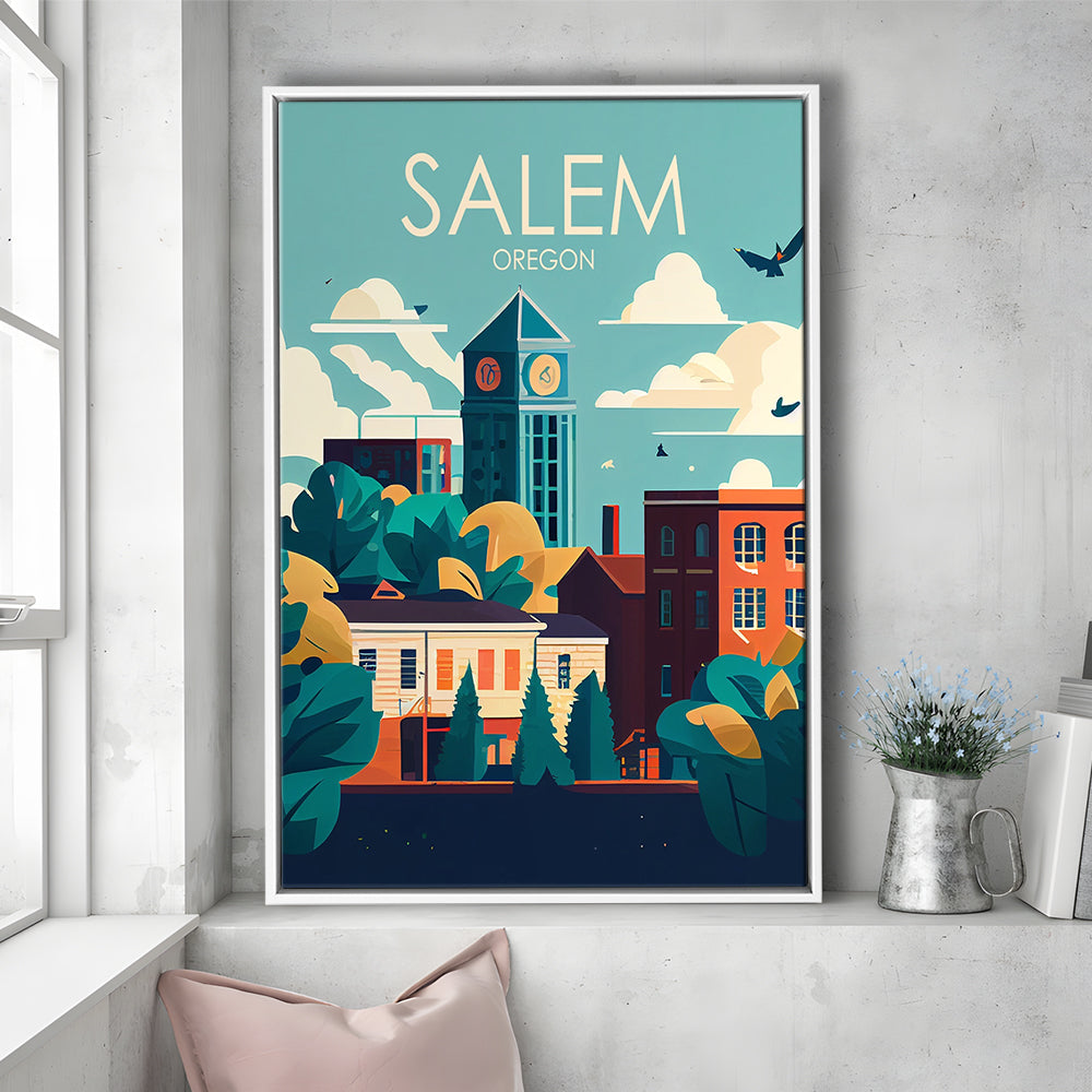 Salem Oregon Retro Art Print, Salem City Wall Art, Floating Framed Canvas Print, Framed Picture, Painting Canvas
