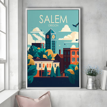 Salem Oregon Retro Art Print, Salem City Wall Art, Floating Framed Canvas Print, Framed Picture, Painting Canvas