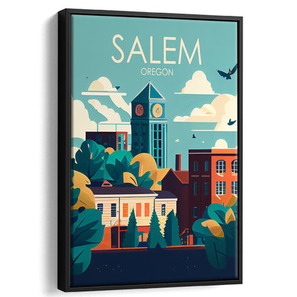Salem Oregon Retro Art Print, Salem City Wall Art, Floating Framed Canvas Print, Framed Picture, Painting Canvas