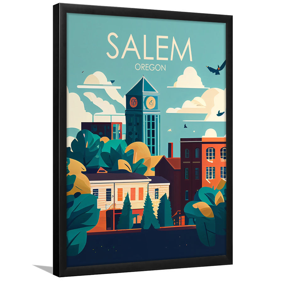 Salem Oregon Retro Art Print, Salem City Wall Art, Framed Art Print, Picture Framed, Painting Art