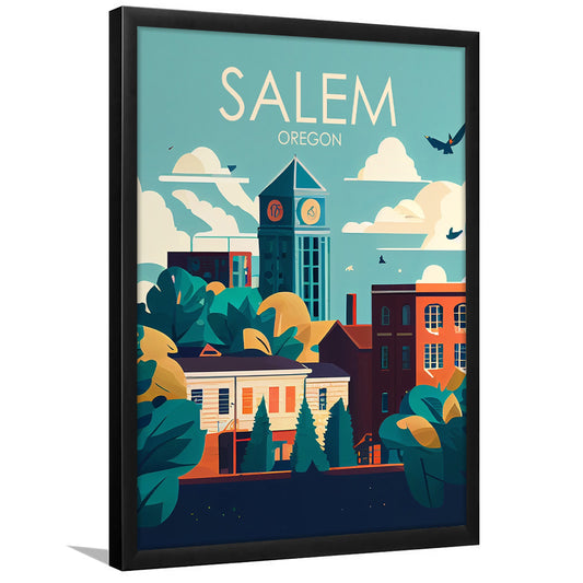 Salem Oregon Retro Art Print, Salem City Wall Art, Framed Art Print, Picture Framed, Painting Art