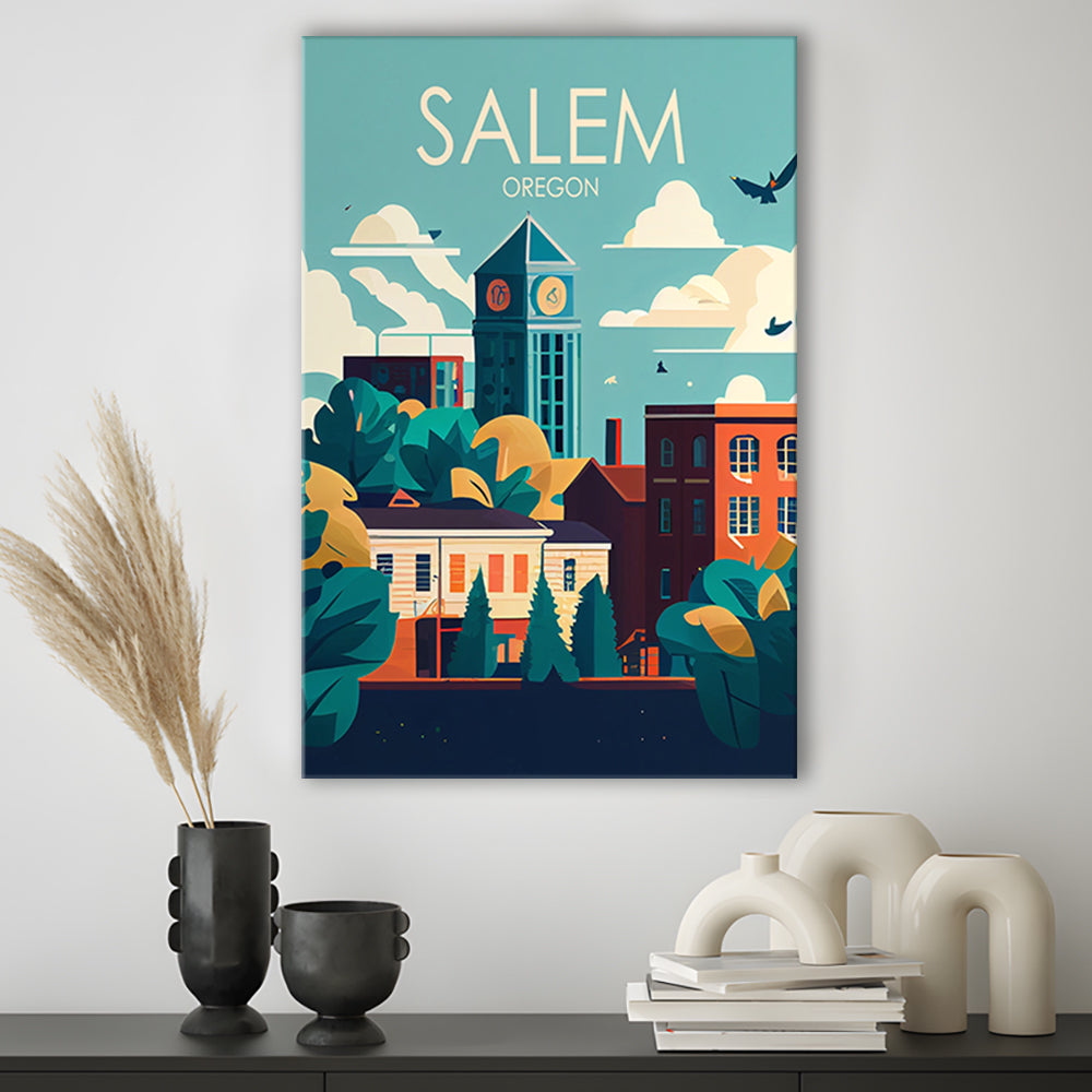 Salem Oregon Retro Art Print, Salem City Wall Art, Canvas Print, Painting Canvas, Living Room Decor