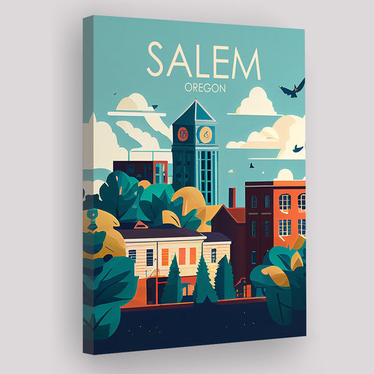 Salem Oregon Retro Art Print, Salem City Wall Art, Canvas Print, Painting Canvas, Living Room Decor