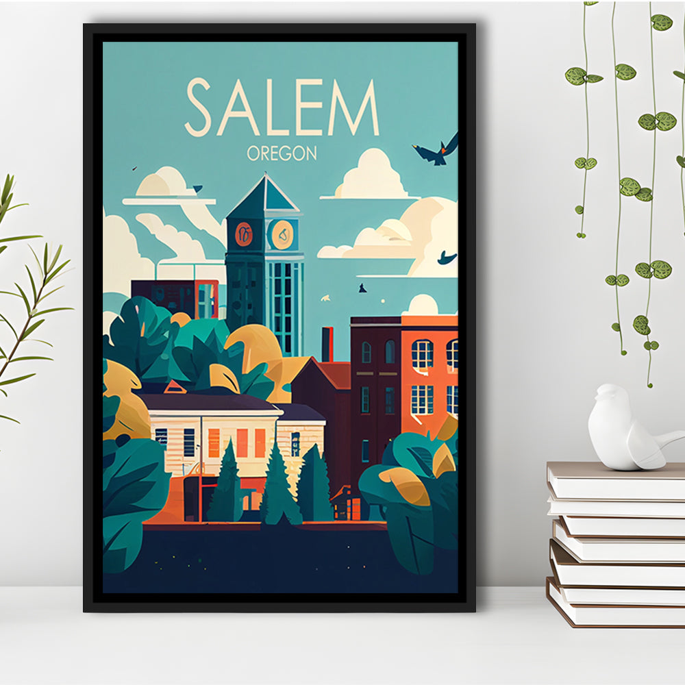 Salem Oregon Retro Art Print, Salem City Wall Art, Floating Framed Canvas Print, Framed Picture, Painting Canvas