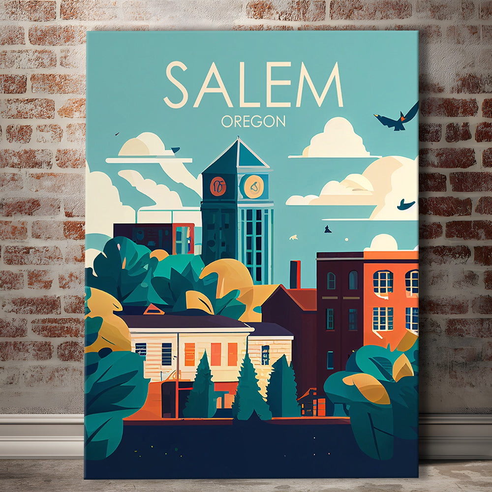 Salem Oregon Retro Art Print, Salem City Wall Art, Canvas Print, Painting Canvas, Living Room Decor