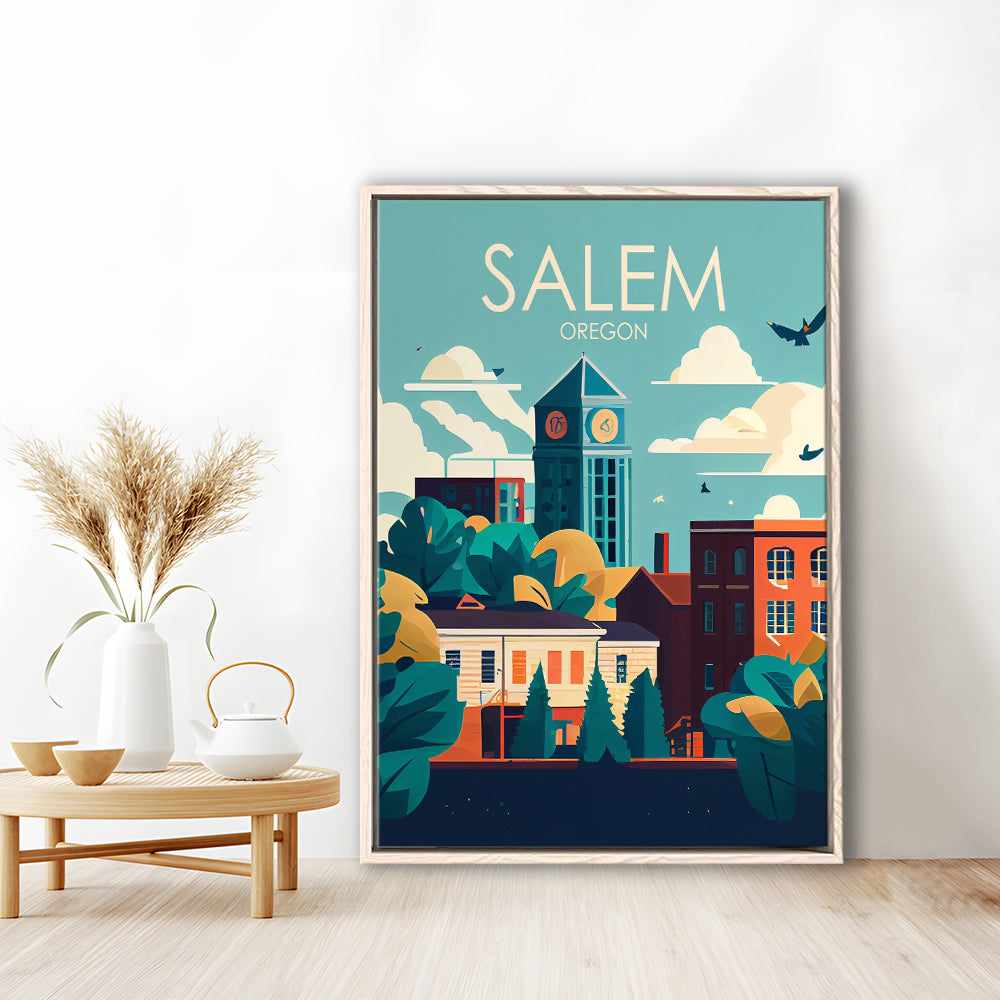 Salem Oregon Retro Art Print, Salem City Wall Art, Floating Framed Canvas Print, Framed Picture, Painting Canvas