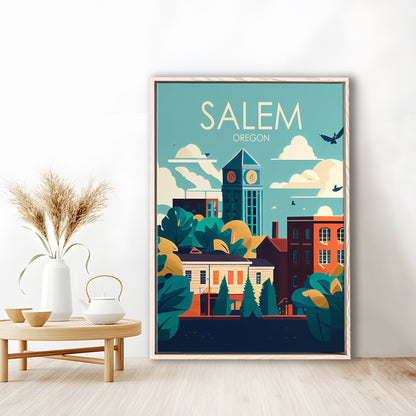 Salem Oregon Retro Art Print, Salem City Wall Art, Floating Framed Canvas Print, Framed Picture, Painting Canvas