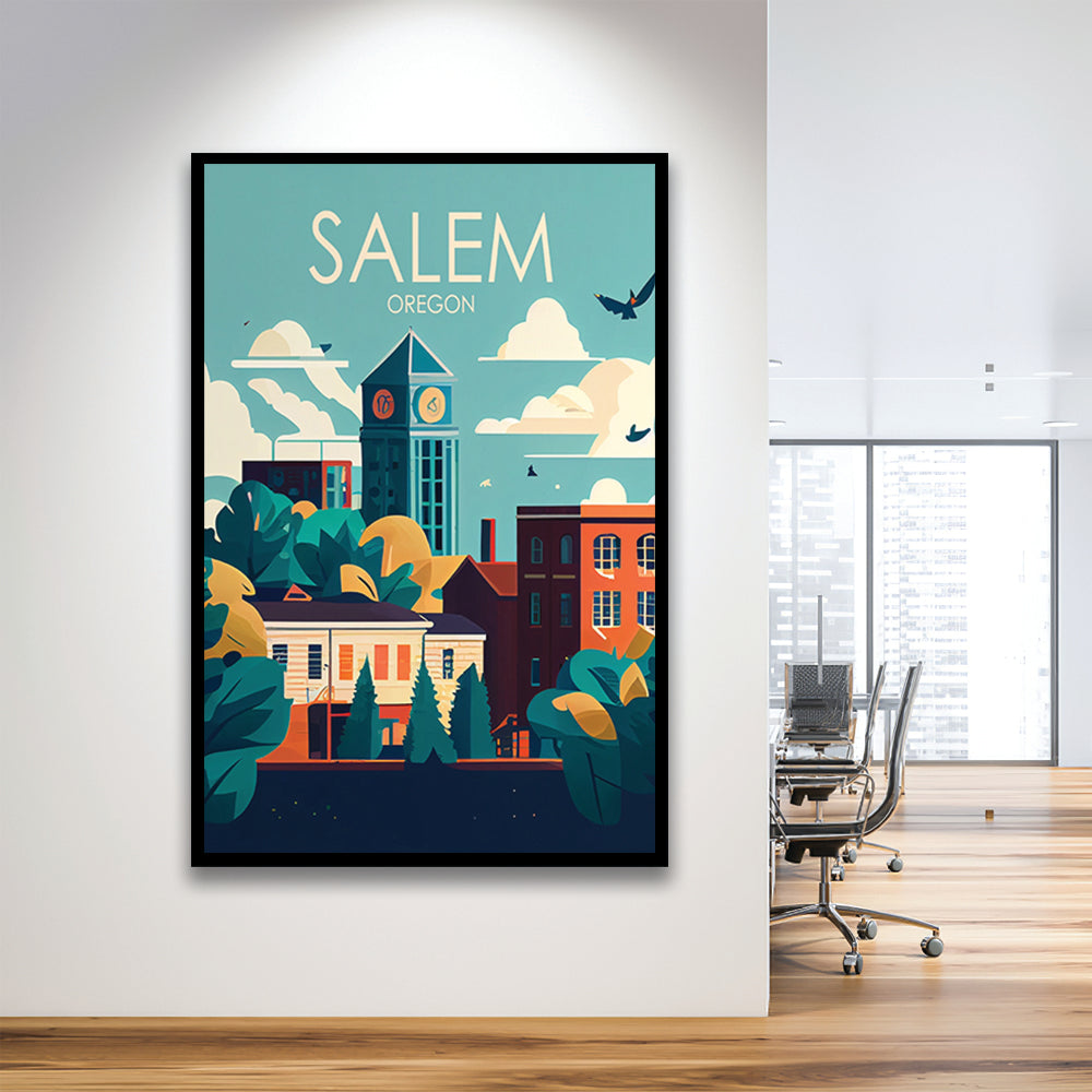 Salem Oregon Retro Art Print, Salem City Wall Art, Framed Art Print, Picture Framed, Painting Art