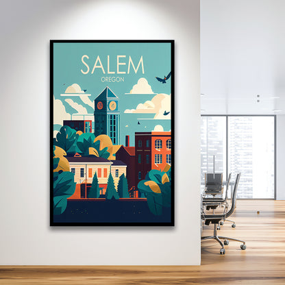 Salem Oregon Retro Art Print, Salem City Wall Art, Framed Art Print, Picture Framed, Painting Art