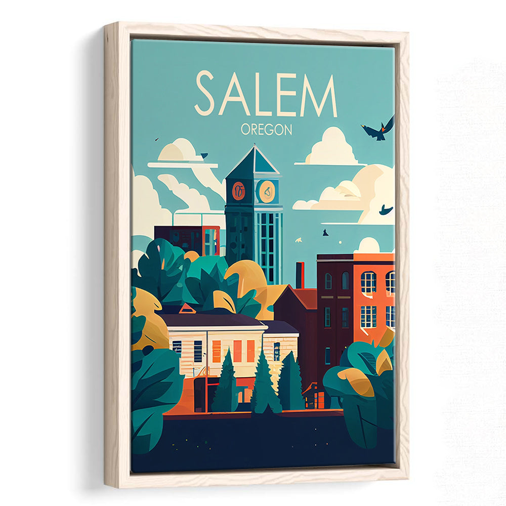 Salem Oregon Retro Art Print, Salem City Wall Art, Floating Framed Canvas Print, Framed Picture, Painting Canvas