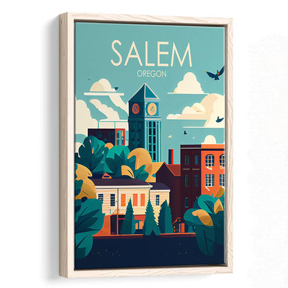 Salem Oregon Retro Art Print, Salem City Wall Art, Floating Framed Canvas Print, Framed Picture, Painting Canvas