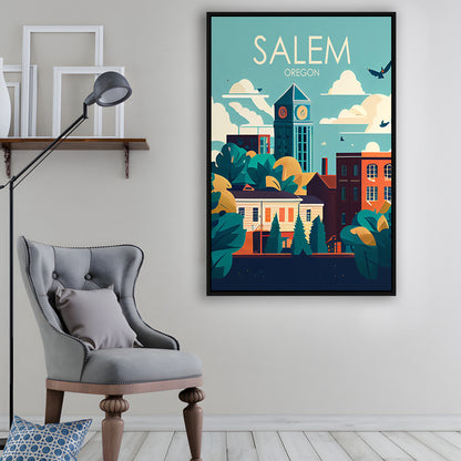 Salem Oregon Retro Art Print, Salem City Wall Art, Floating Framed Canvas Print, Framed Picture, Painting Canvas