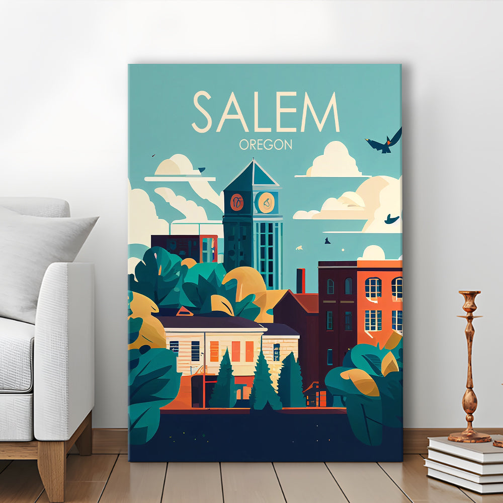Salem Oregon Retro Art Print, Salem City Wall Art, Canvas Print, Painting Canvas, Living Room Decor