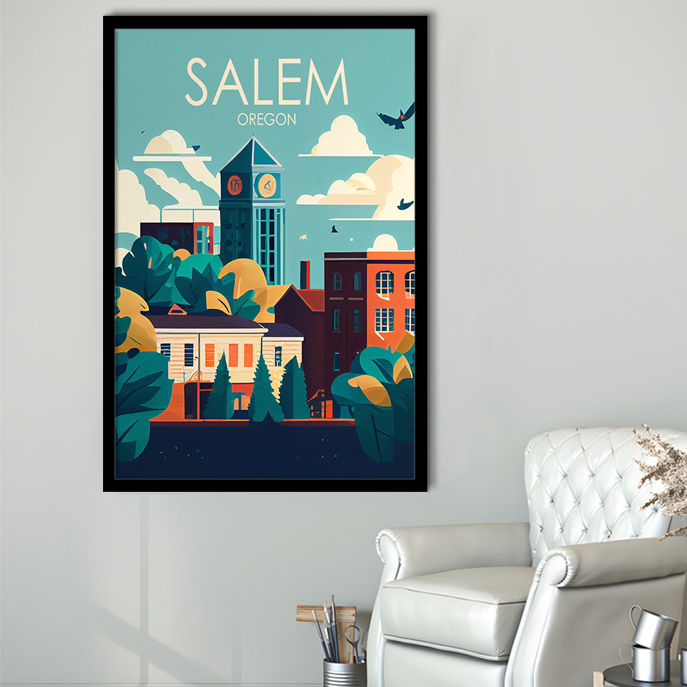 Salem Oregon Retro Art Print, Salem City Wall Art, Framed Art Print, Picture Framed, Painting Art