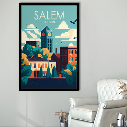 Salem Oregon Retro Art Print, Salem City Wall Art, Framed Art Print, Picture Framed, Painting Art