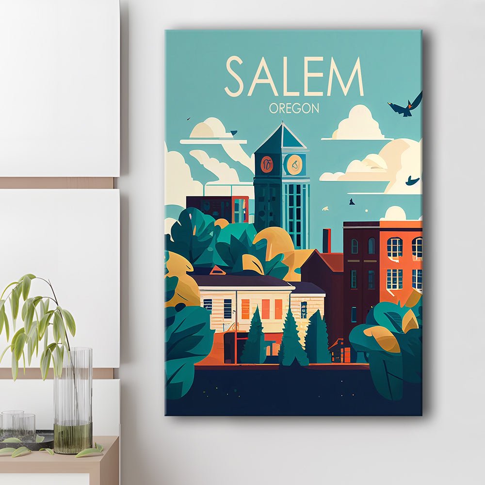 Salem Oregon Retro Art Print, Salem City Wall Art, Canvas Print, Painting Canvas, Living Room Decor