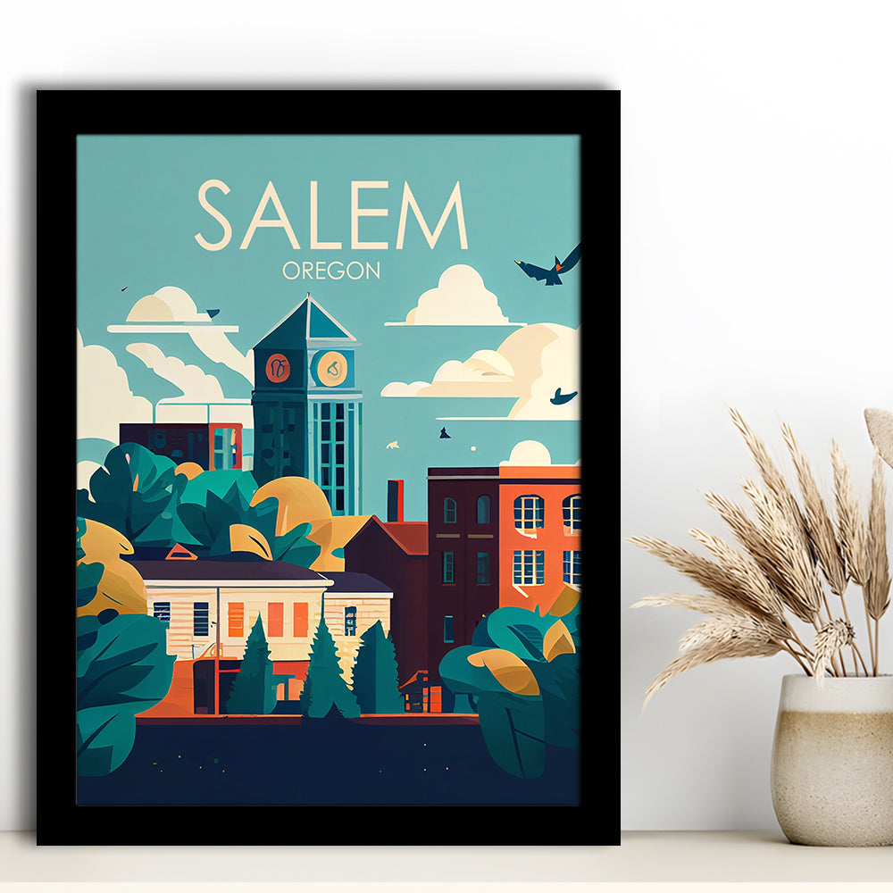 Salem Oregon Retro Art Print, Salem City Wall Art, Framed Art Print, Picture Framed, Painting Art