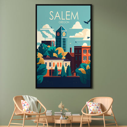 Salem Oregon Retro Art Print, Salem City Wall Art, Floating Framed Canvas Print, Framed Picture, Painting Canvas