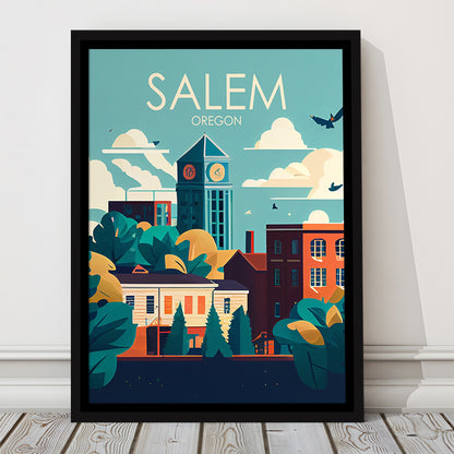 Salem Oregon Retro Art Print, Salem City Wall Art, Floating Framed Canvas Print, Framed Picture, Painting Canvas