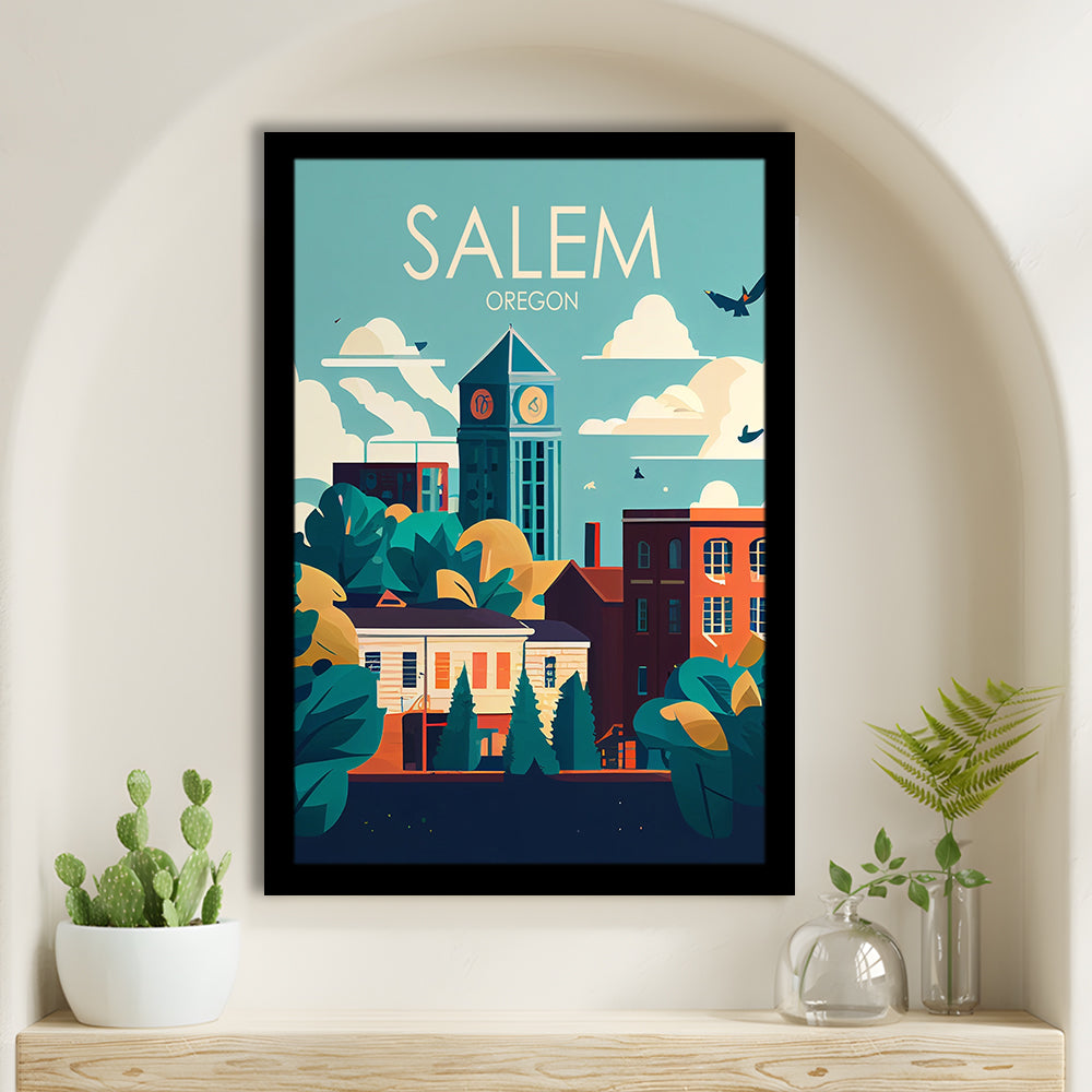Salem Oregon Retro Art Print, Salem City Wall Art, Framed Art Print, Picture Framed, Painting Art
