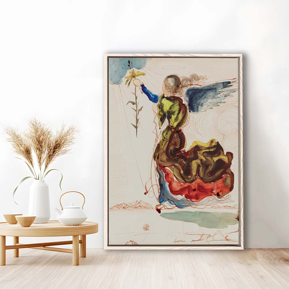 Salvador Dali Angel Of The Annunciation Print, Salvador Dali Exhibition Wall Art Print, Framed Canvas Print, Floating Frame