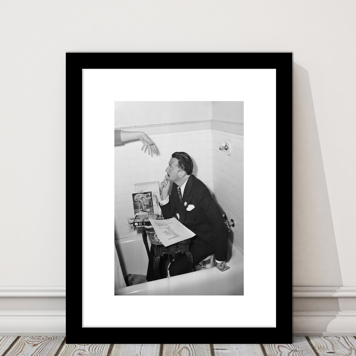 Salvador Dali Black and White Art Famous Surrealist Painter, Framed Art Print White Border Wall Decor