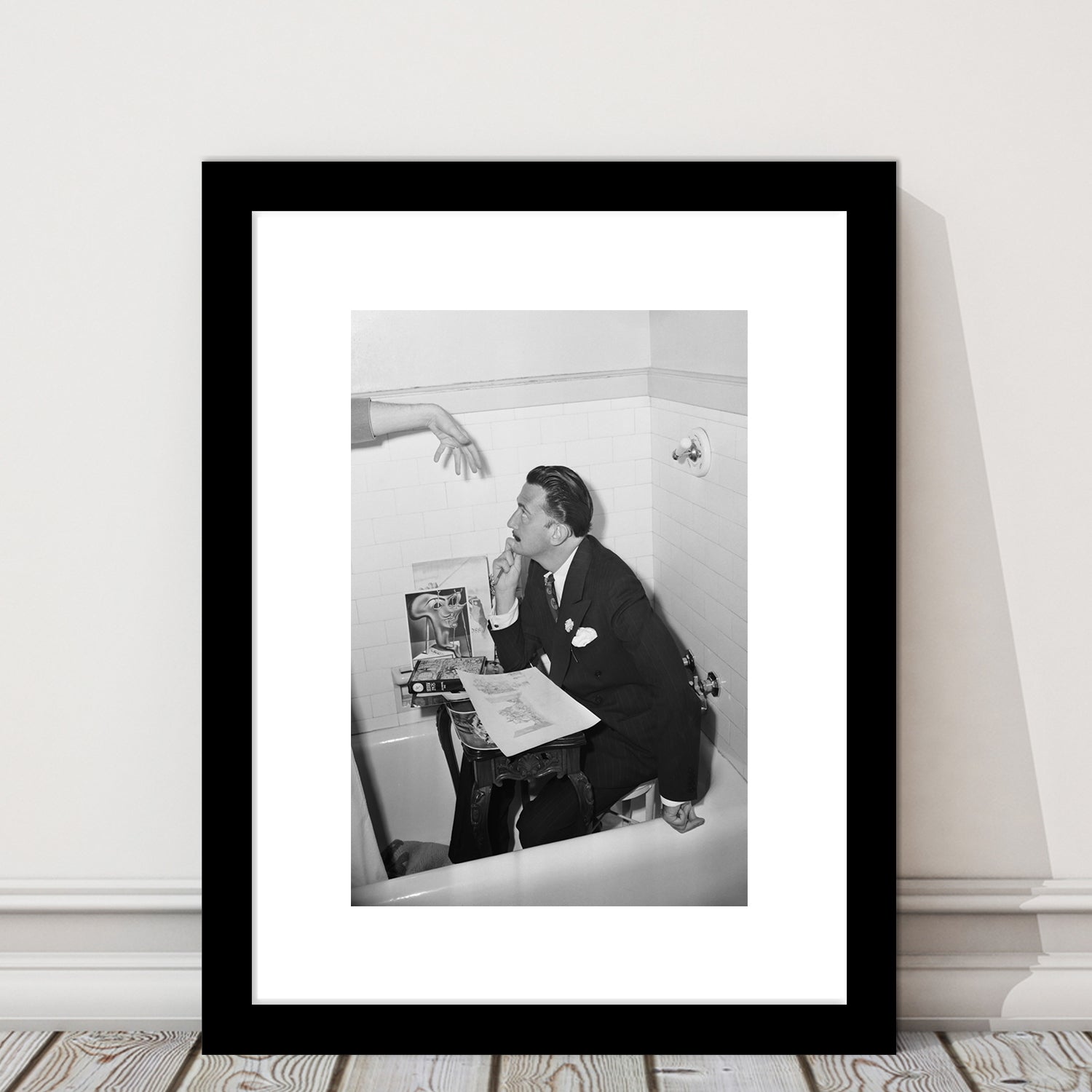 Salvador Dali Black and White Art Famous Surrealist Painter, Framed Art Print White Border Wall Decor