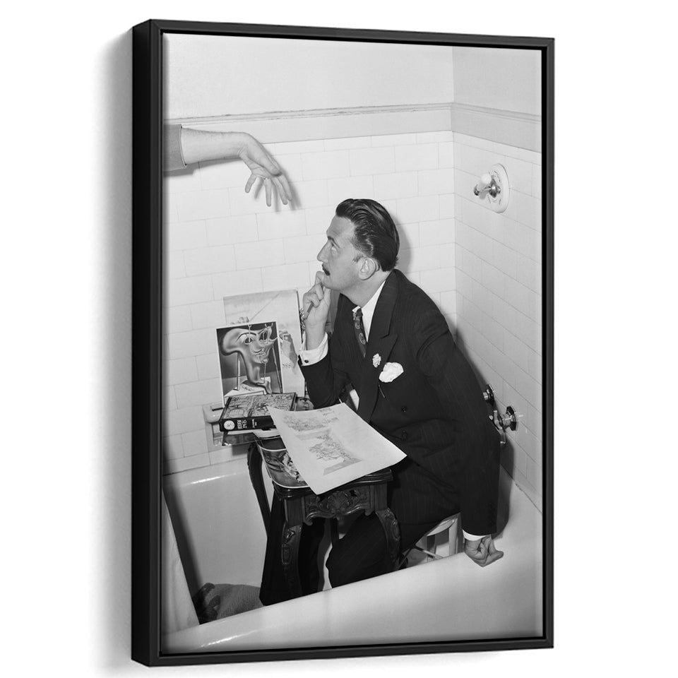 Salvador Dali Black and White Art Famous Surrealist Painter, Floating Framed Canvas Print