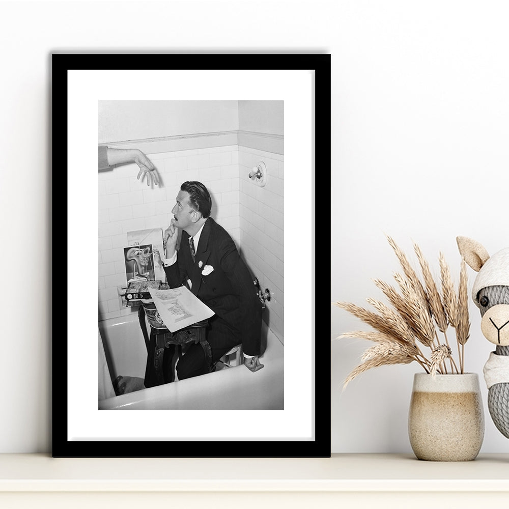Salvador Dali Black and White Art Famous Surrealist Painter, Framed Art Print White Border Wall Decor