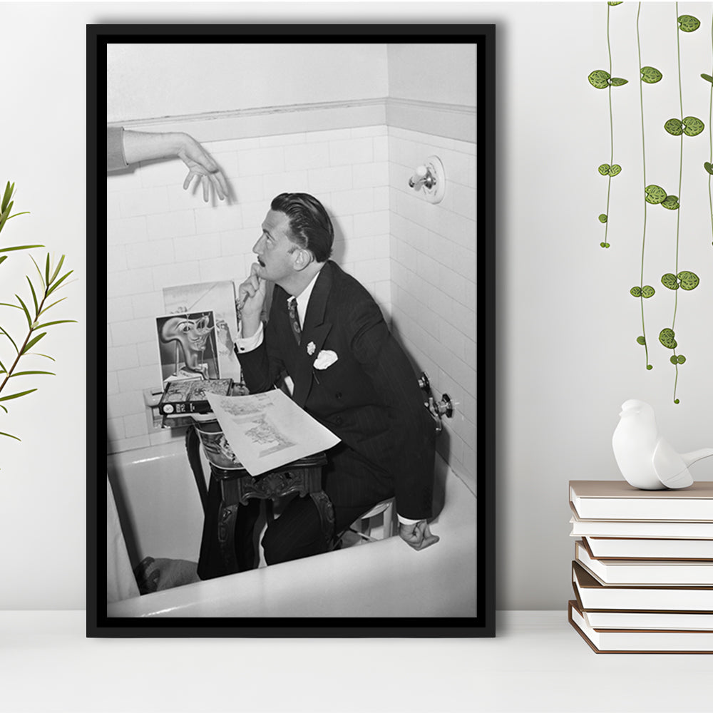 Salvador Dali Black and White Art Famous Surrealist Painter, Floating Framed Canvas Print