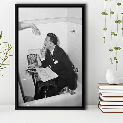 Salvador Dali Black and White Art Famous Surrealist Painter, Floating Framed Canvas Print