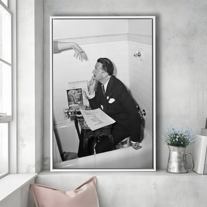 Salvador Dali Black and White Art Famous Surrealist Painter, Floating Framed Canvas Print
