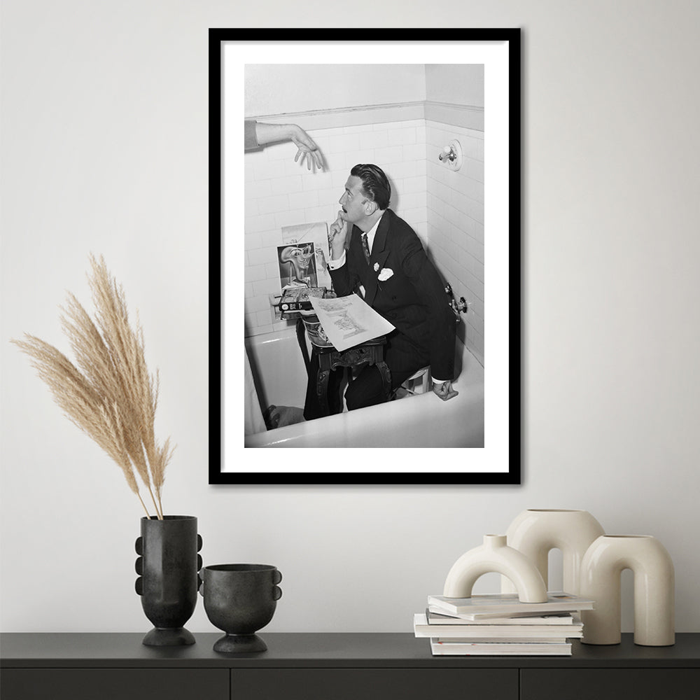 Salvador Dali Black and White Art Famous Surrealist Painter, Framed Art Print White Border Wall Decor