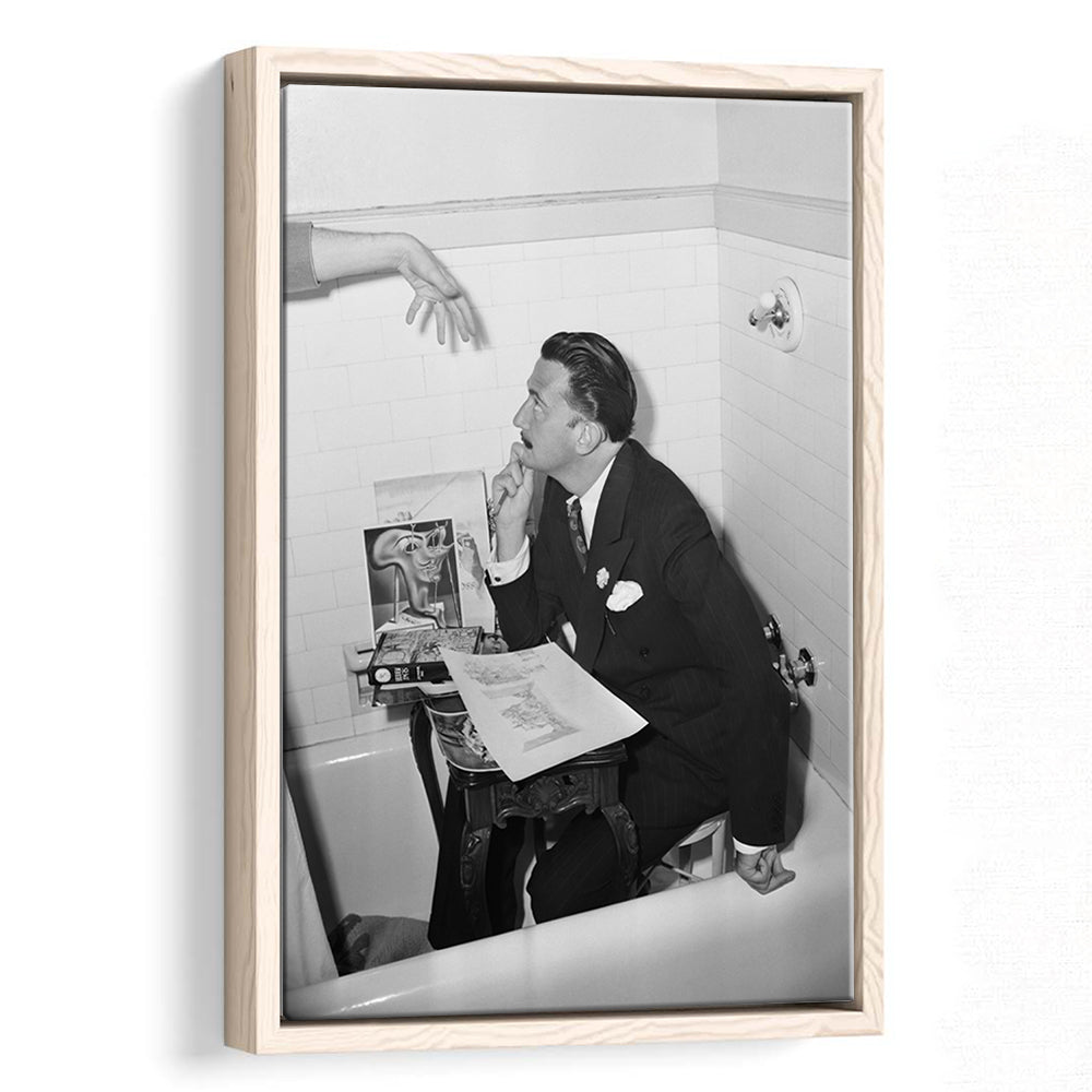 Salvador Dali Black and White Art Famous Surrealist Painter, Floating Framed Canvas Print