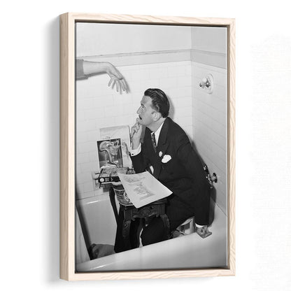 Salvador Dali Black and White Art Famous Surrealist Painter, Floating Framed Canvas Print