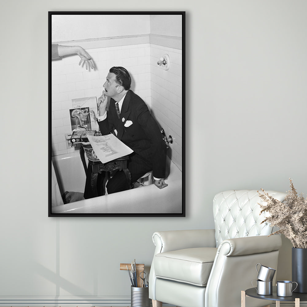 Salvador Dali Black and White Art Famous Surrealist Painter, Floating Framed Canvas Print