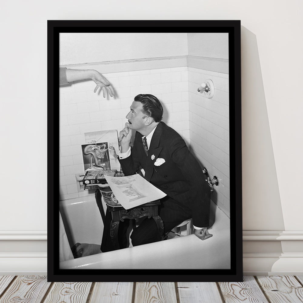Salvador Dali Black and White Art Famous Surrealist Painter, Floating Framed Canvas Print