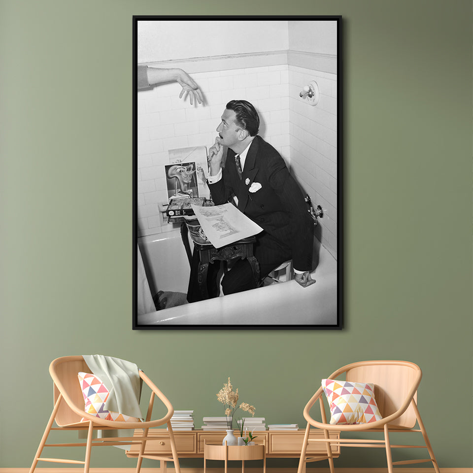 Salvador Dali Black and White Art Famous Surrealist Painter, Floating Framed Canvas Print