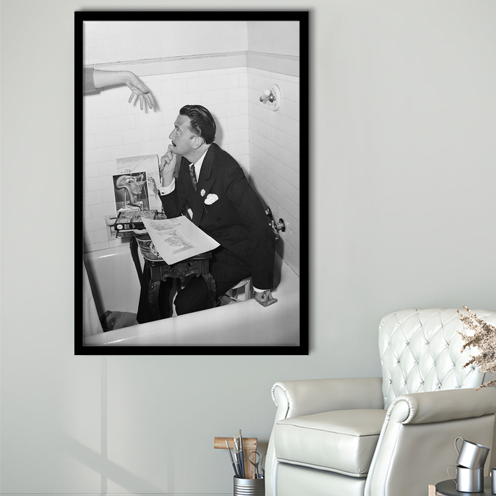 Salvador Dali Black and White Art Famous Surrealist Painter, Framed Art Print Wall Decor