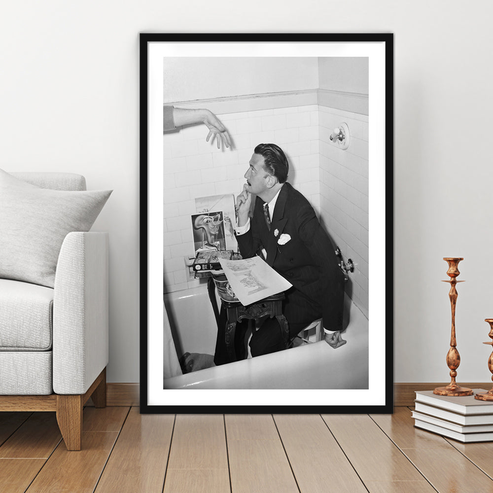 Salvador Dali Black and White Art Famous Surrealist Painter, Framed Art Print White Border Wall Decor