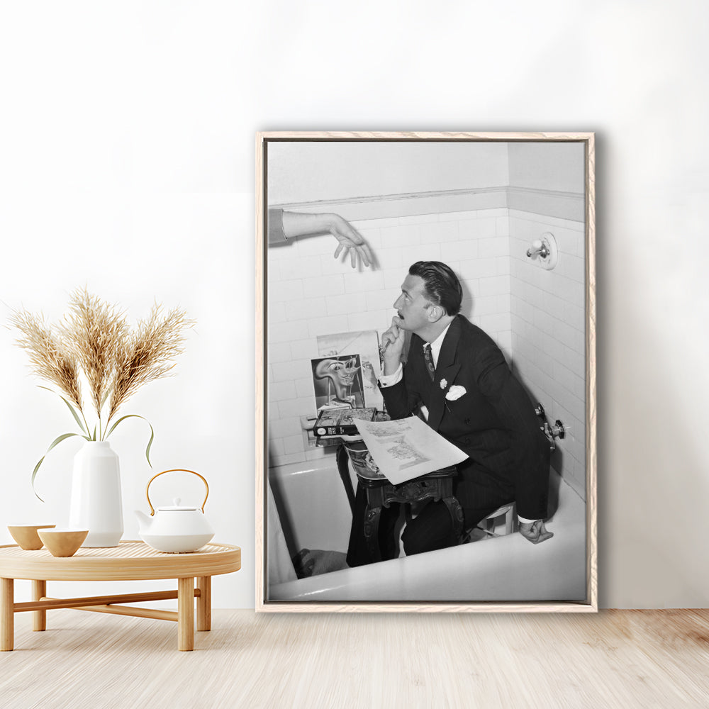 Salvador Dali Black and White Art Famous Surrealist Painter, Floating Framed Canvas Print