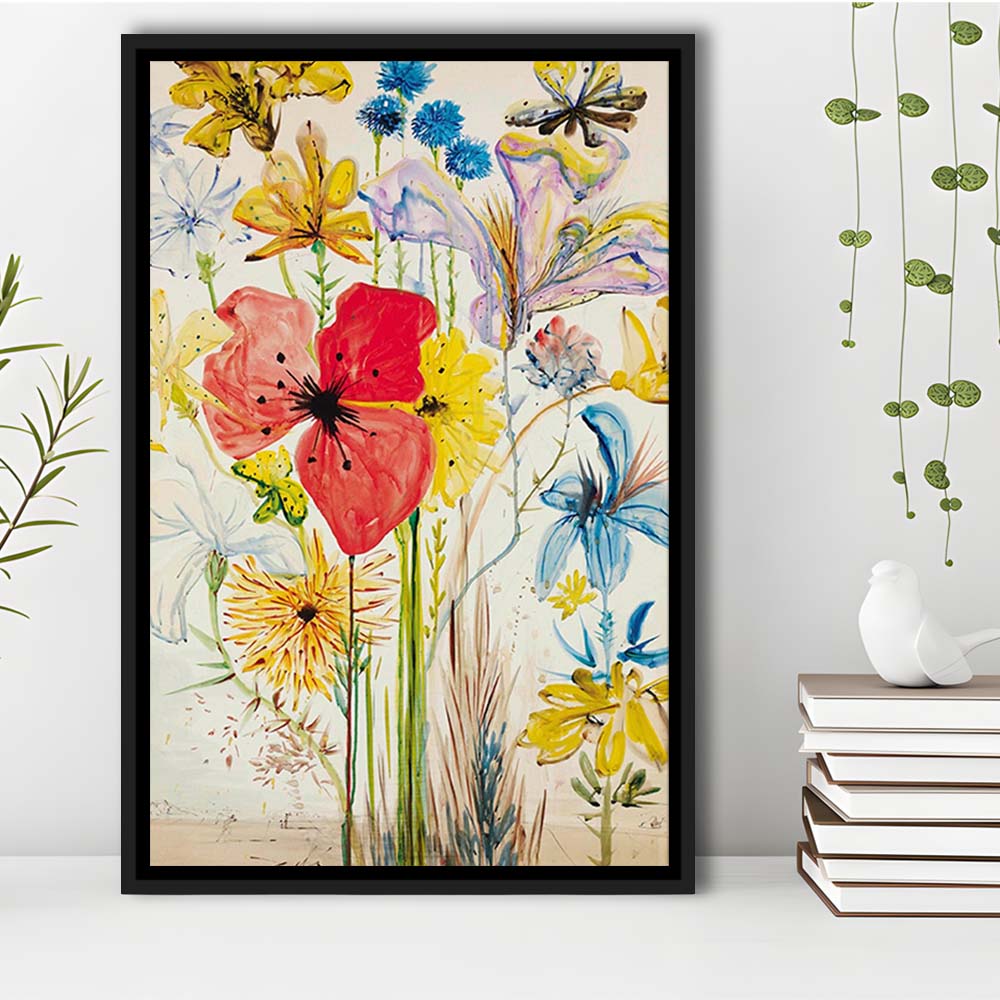 Salvador Dali Print, Salvador Dali Exhibition, Wildflower Print, Mid Century Modern, Framed Canvas Print, Floating Frame