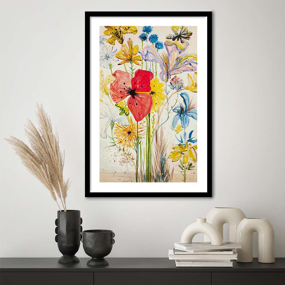 Salvador Dali Print, Salvador Dali Exhibition, Wildflower Print, Mid Century Modern, Framed Art Print, White Border