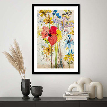 Salvador Dali Print, Salvador Dali Exhibition, Wildflower Print, Mid Century Modern, Framed Art Print, White Border