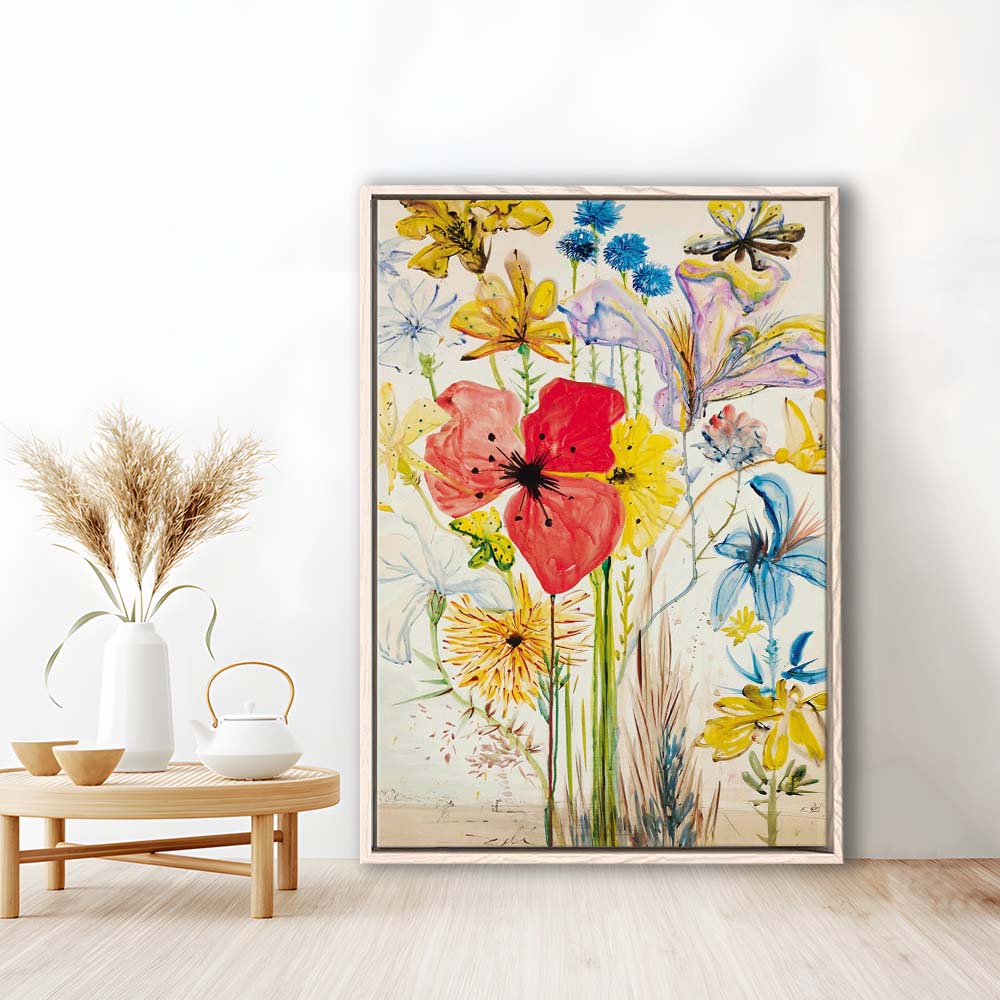 Salvador Dali Print, Salvador Dali Exhibition, Wildflower Print, Mid Century Modern, Framed Canvas Print, Floating Frame