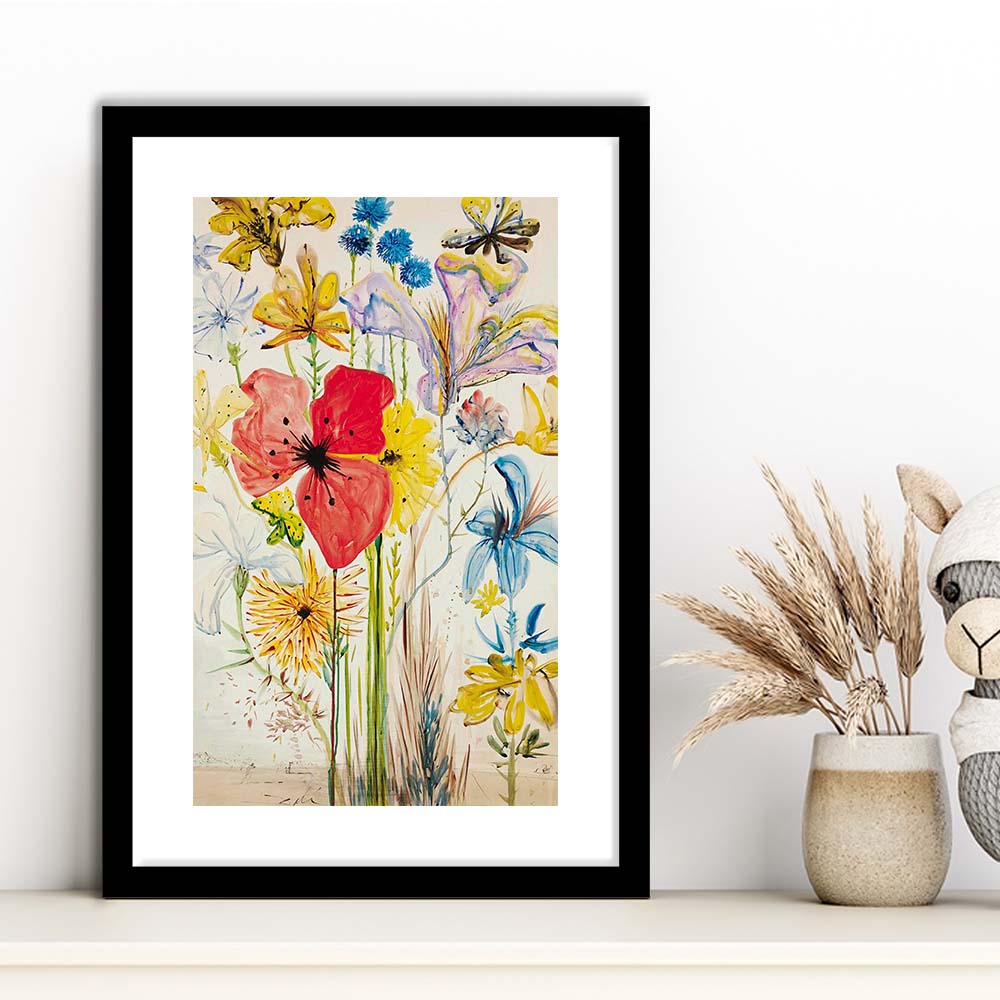 Salvador Dali Print, Salvador Dali Exhibition, Wildflower Print, Mid Century Modern, Framed Art Print, White Border