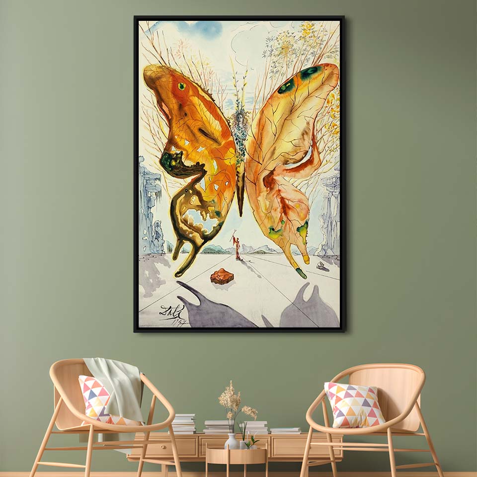 Salvador Dali Venus Butterfly Print, Salvador Dali Exhibition 1947, Framed Canvas Print, Floating Frame