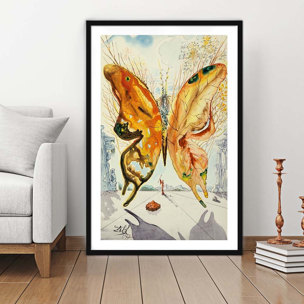 Salvador Dali Venus Butterfly Print, Salvador Dali Exhibition 1947, Framed Art Print, White Border