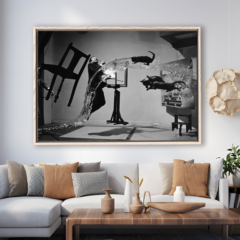 Salvador Dali Wall Art Print Black and White Art, Floating Framed Canvas Print